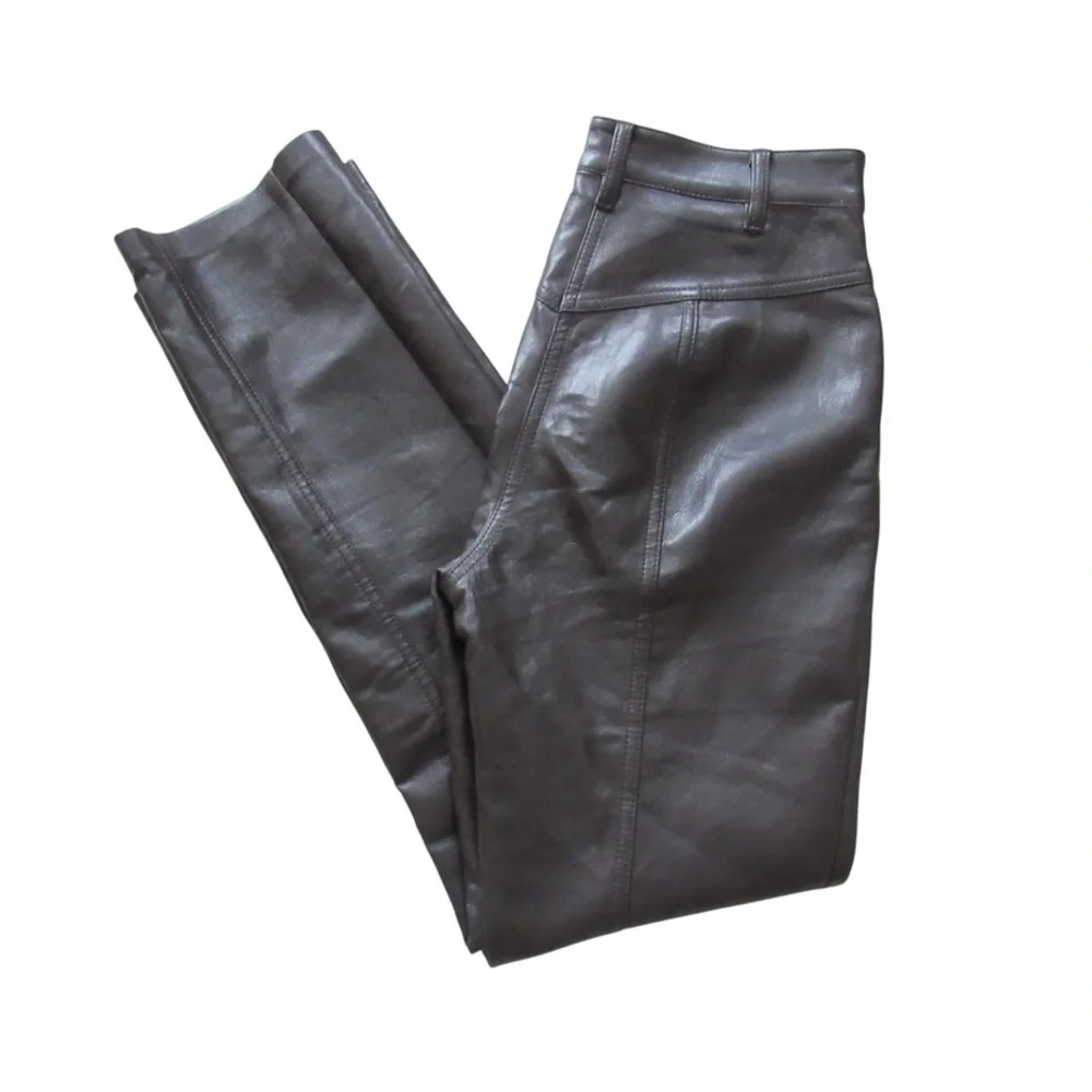 Aritzia Wilfred Rebel Pants 0 Dark Brown Vegan Faux Leather High Rise Straight